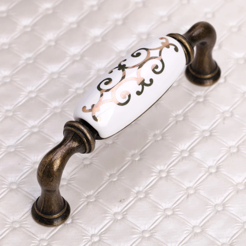 Image 96mm Ceramic Handles Decorative Dresser Knobs Brass Antique Drawer Pulls Furniture Kitchen Cabinet Handles