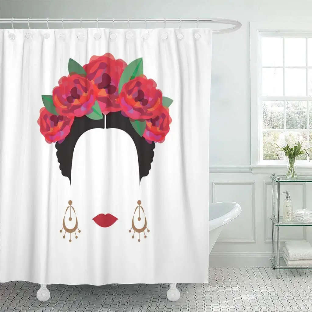 Shower Curtain Rose Portrait of Modern Mexican Spanish Woman with