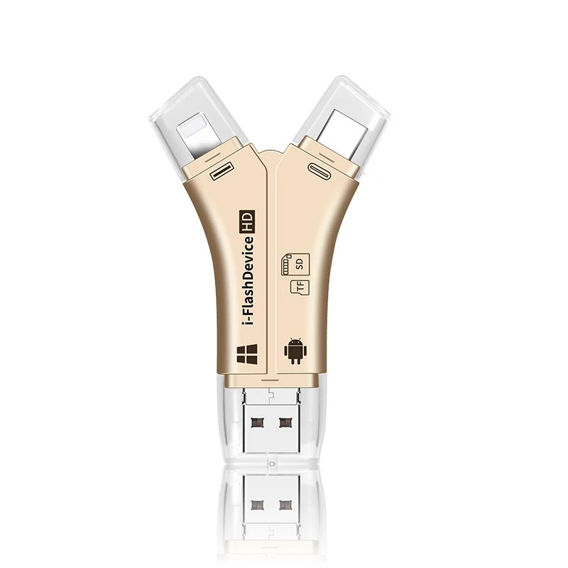 Gold Многофункциональный 4 в 1 i флэш-накопитель USB Micro SD/TF кардридер адаптер для iPhone iPad Macbook Android камера USB 2,0 тип-c - Цвет: Gold