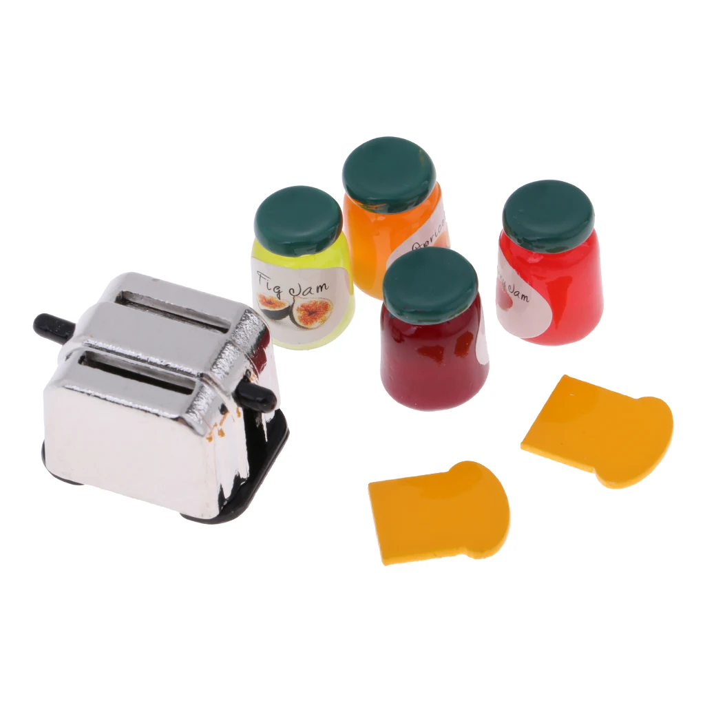 1/12 Dollhouse Miniature Dining Room Supplies Bread Maker, Bread & Fruit Jams Bottles