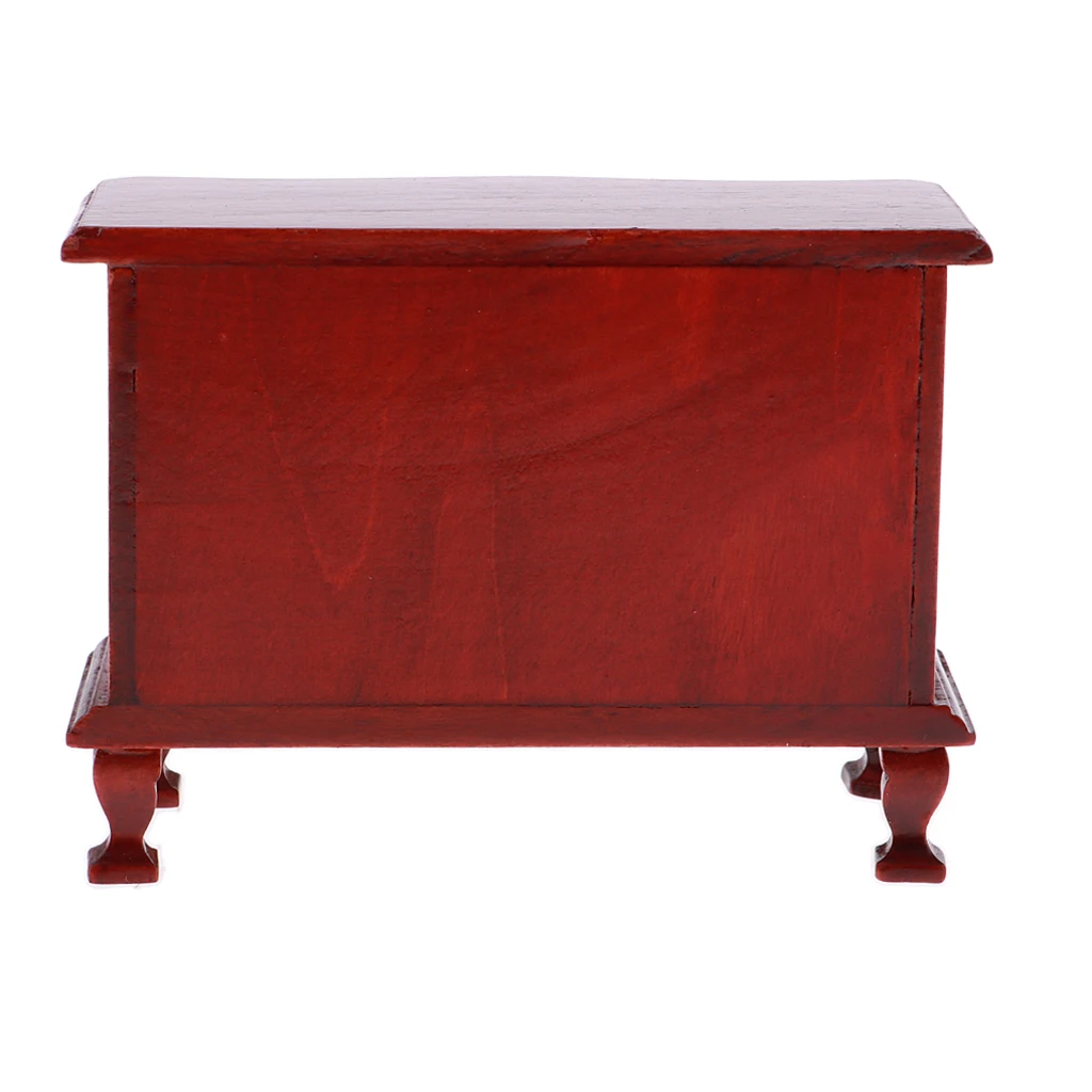 2 Set 1/12 Miniature Wooden 4-Drawer Cabinet Dresser Furniture for Dolls House Any Room Accessories Annatto & White Color