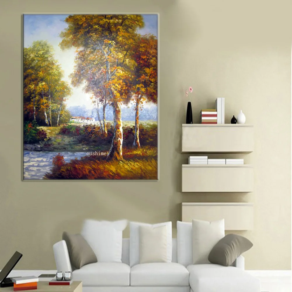 Hand Painted Oil Painting Hang Paintings Room Decor Modern Wall Birches