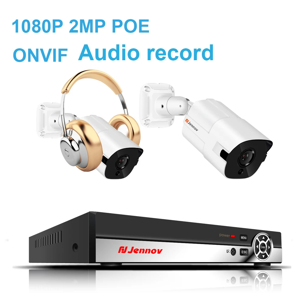 

2CH 1080P 2MP POE NVR CCTV System Outdoor Waterproof IP Camera Audio Record ONVIF HD IR Night Vision Surveillance P2P APP View