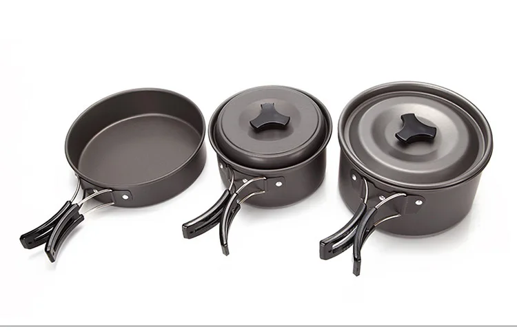 VILEAD aluminio vajilla al aire libre Camping senderismo Picnic utensilios viajes arco Pan Pot Utenisils 4 unids/set para 2-3 personas cook Tool