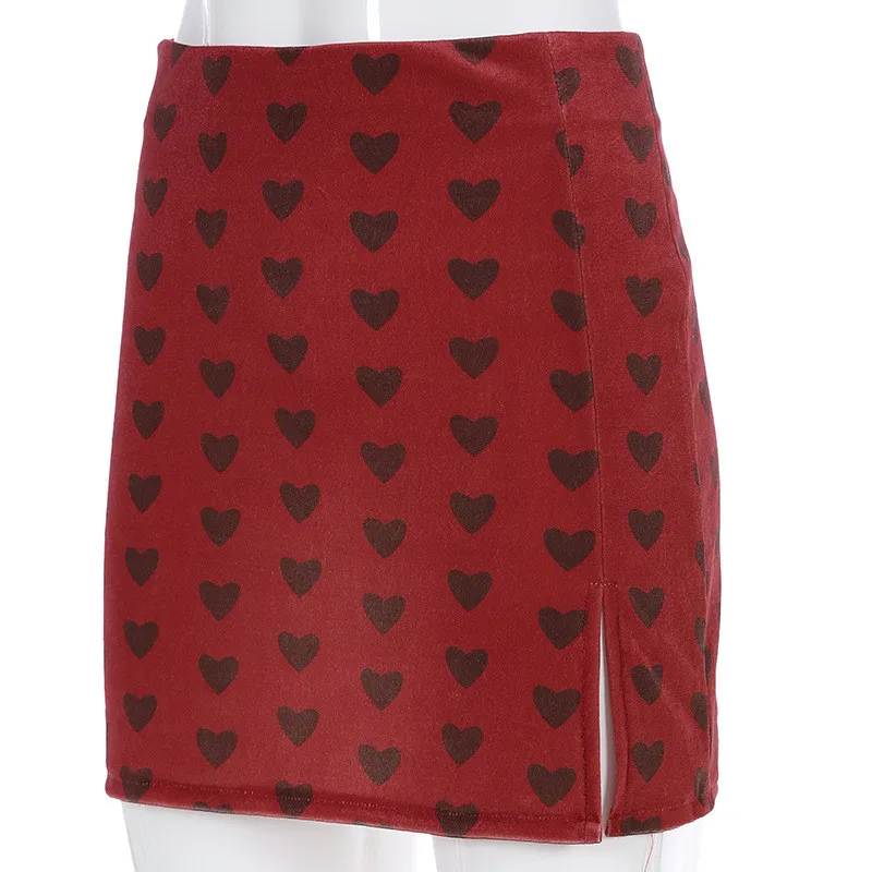 Корейская Повседневная бархатная юбка с принтом облегающая мини-юбка Женская Harajuku Высокая талия сексуальные сплит юбки Летняя уличная Kawaii