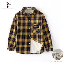 Коллекция года, кунг-фу-муравей, брендовые теплые плюшевые рубашки в клетку для мальчиков на осень и зиму От 5 до 14 лет, Высококачественная хлопковая теплая рубашка с надписью для больших мальчиков