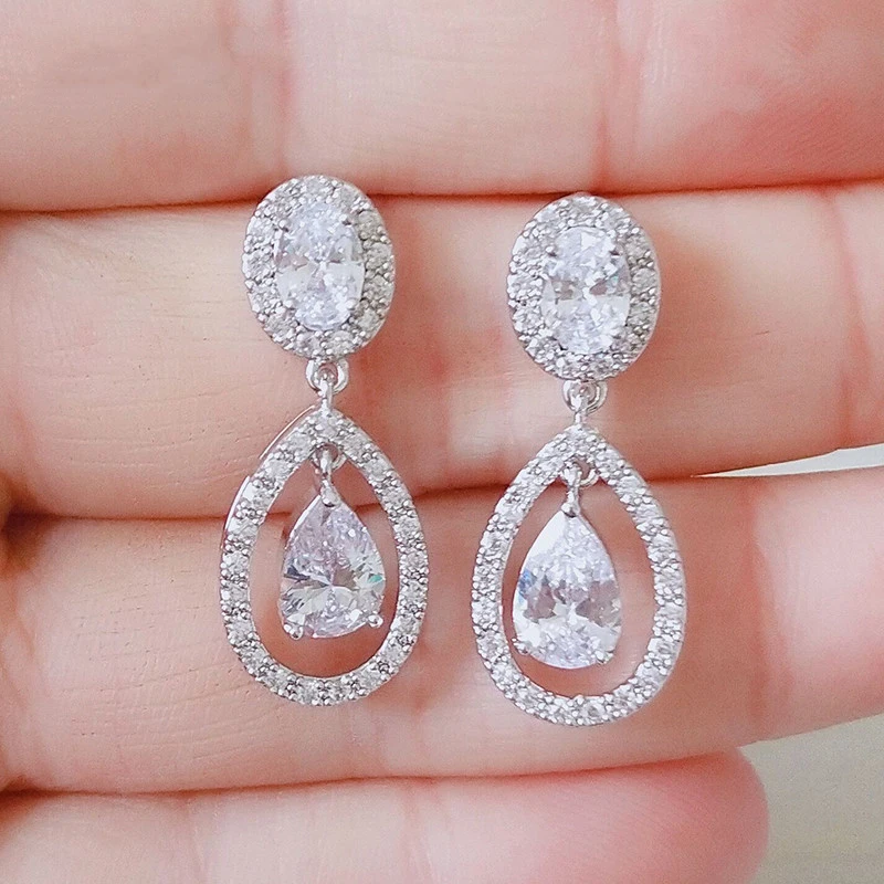 

UILZ Hollow White gold Color Shiny AAA Cubic Zircon Water Drop shape Earrings For Women Popular Wedding Jewelry Gifts UE2178