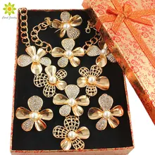 Имитация жемчуга ювелирные наборы для женское ожерелье с камнями серьги набор африканские бусины Золотой цвет свадебные комплекты ювелирных изделий+ подарочные коробки