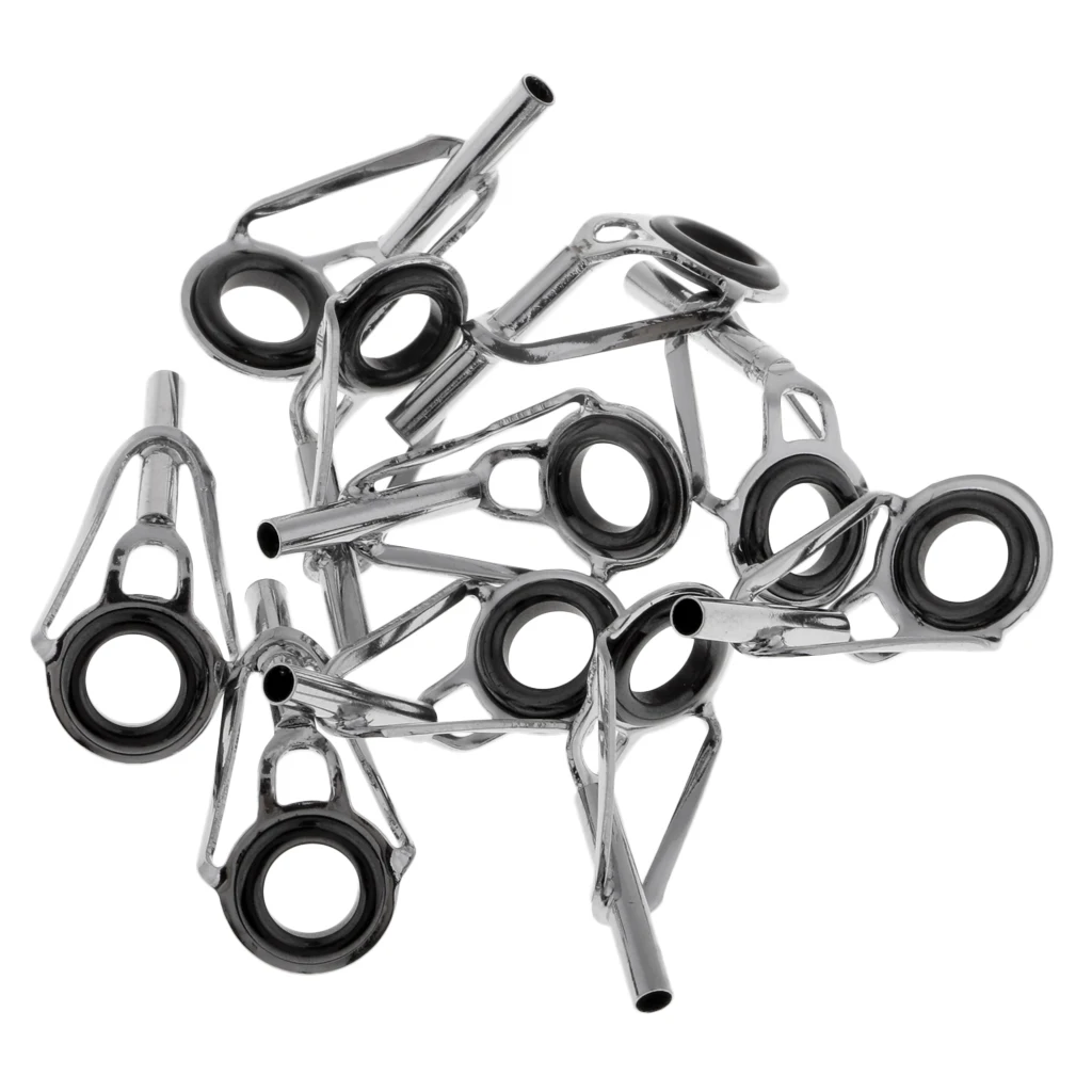 10Pcs Fishing Rod Guide Top Stainless Steel Ceramic Guides Tip Set Building Repair Kit DIY Eye Line Ring Fishing Rod Accessoris