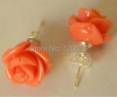 

Lady's Women's queen Beautiful Pink Sea Coral Carved Rose Earring wholesale [pair] earrings for silver jewelry