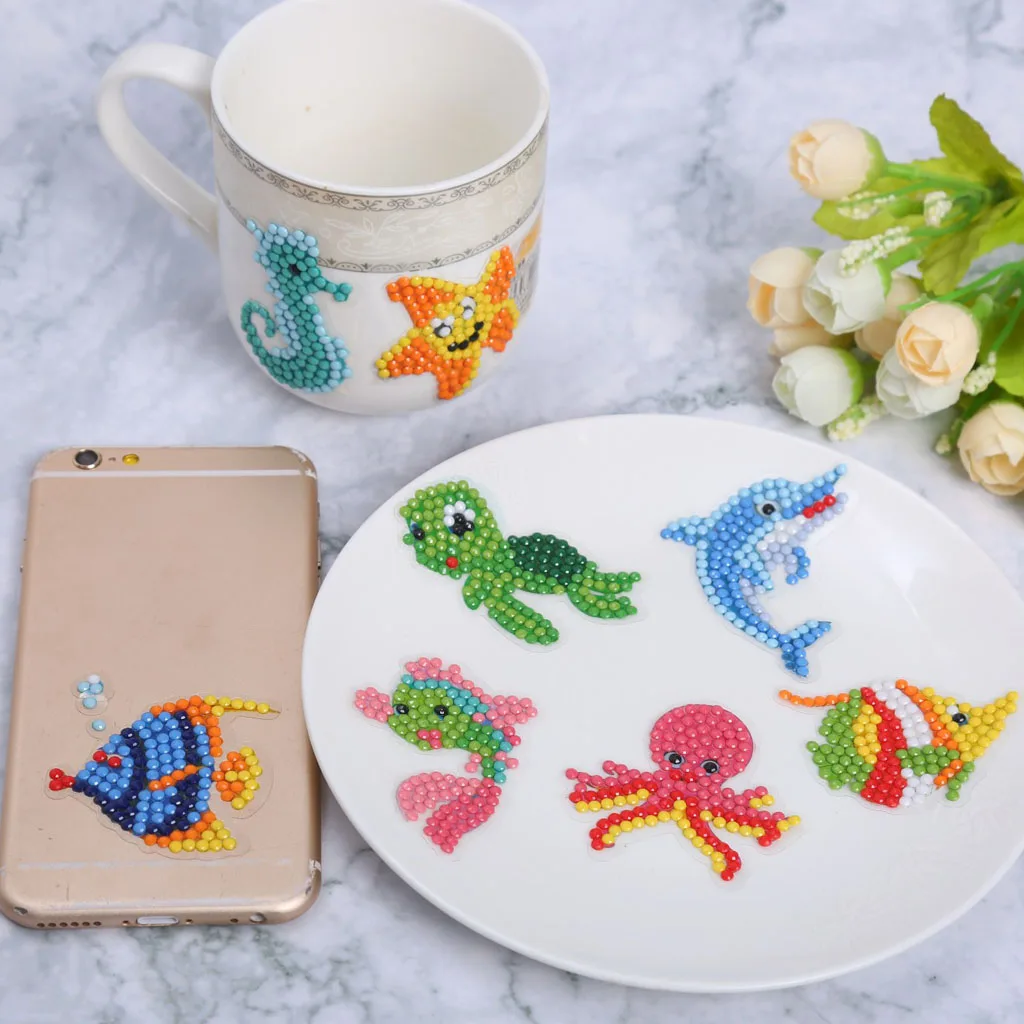 

9pcs/set Children DIY Diamond Painting Marine Life Octopus Cartoon Kids Diamond Stickers Toy Gift Phone Cup Decorations Sticker