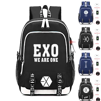 

2019 New Hot Korean Women's Colorful Canvas Backpack Teenage Girls Fashion EXO Bags Harajuku Backpack Rucksacks For School USB