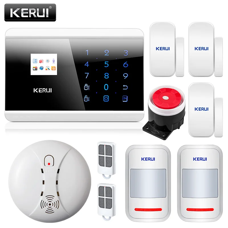 KERUI 8218G Приложение IOS Android GSM PSTN двойная Беспроводная система охранной сигнализации для дома Английский Русский Испанский Французский Голосовая сенсорная клавиатура - Цвет: Kit 4