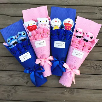 

Hello Kitty Doraemon Stitch Plush Toys Anime Lilo and Stitch Soft Stuffed Animal Dolls Plush bouquets For Kids Birthday Gifts