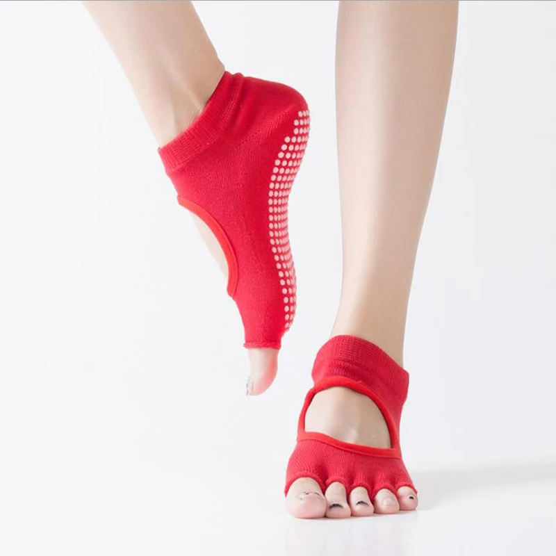 Women Yoga Socks Half Toe Backless 5 Fingers Socks Gym Fitness Sport Pilates Non Slip Cotton Breathable Footwear Woman New