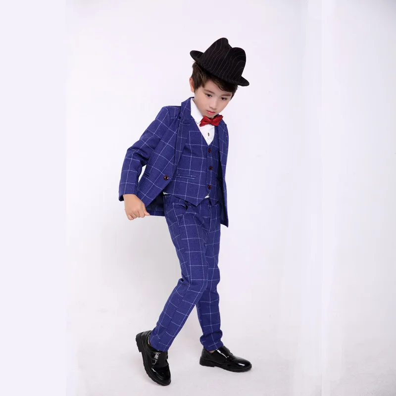 Flower Boys Formal Dress Suit Sets Children's Plaid Blazer +vest