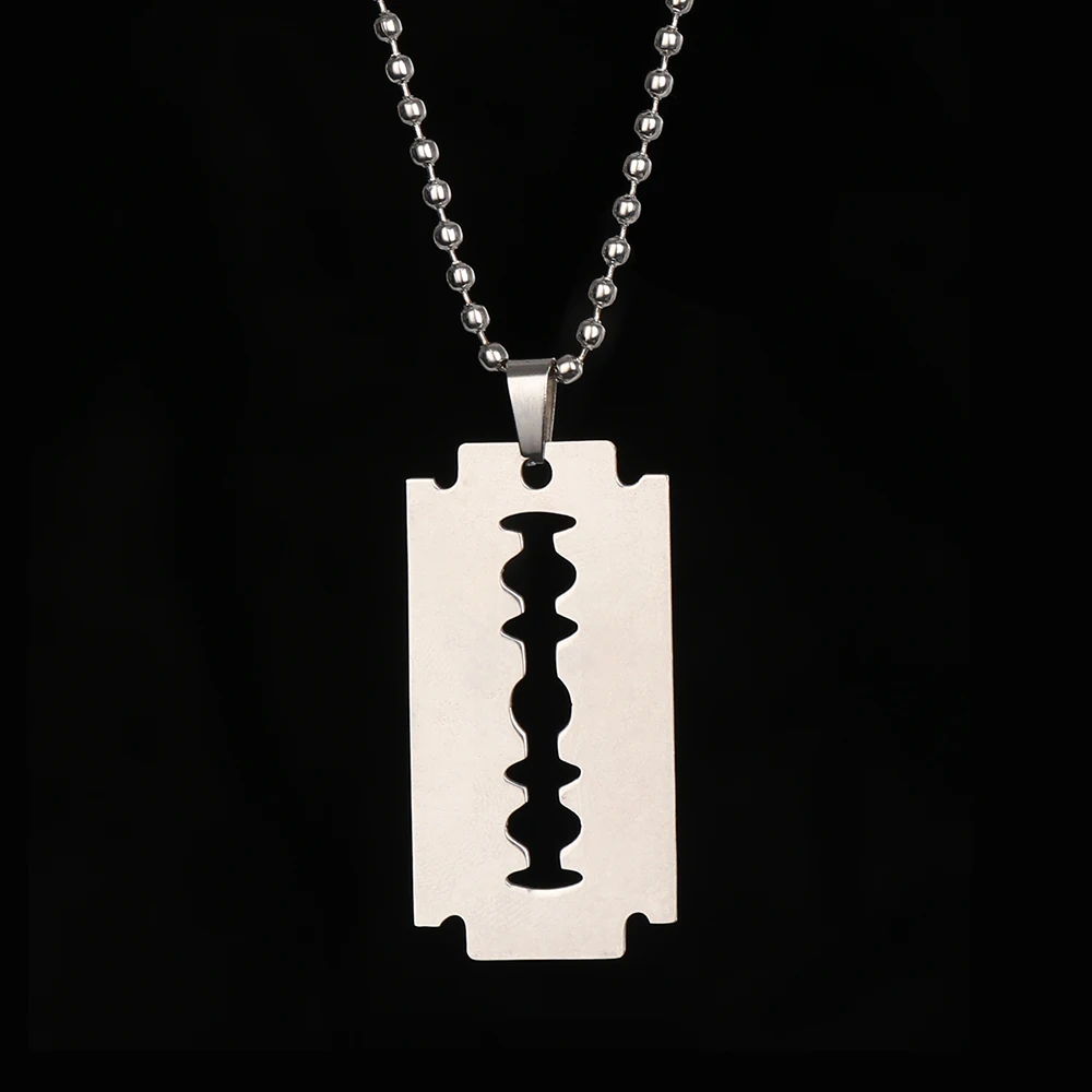 

2019 Men Jewelry Cool Steel Male Shaver Shape Stainless Steel Razor Blades Pendant Necklaces Hip Hop Necklace for Men