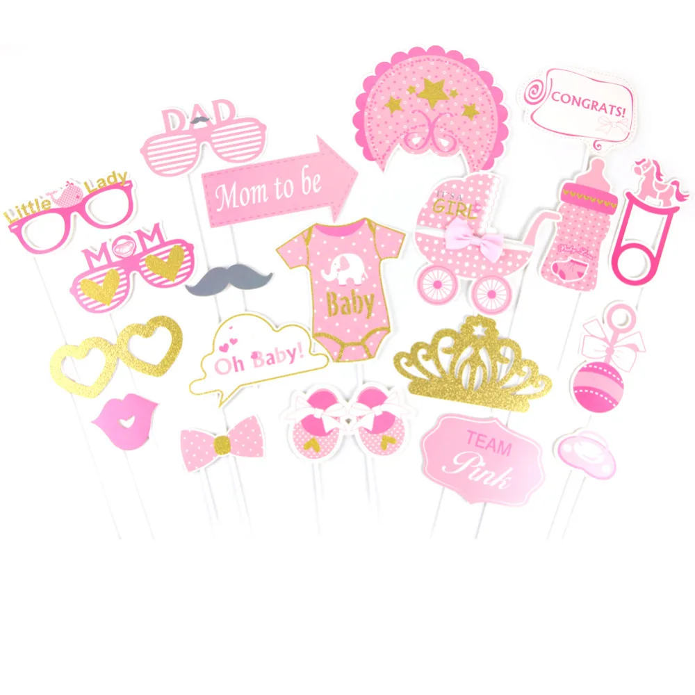 

20pcs IT'S A GIRL Fun Baby Shower Glitter Photo Booth Props for 1st Birthday Party Favors Centerpiece