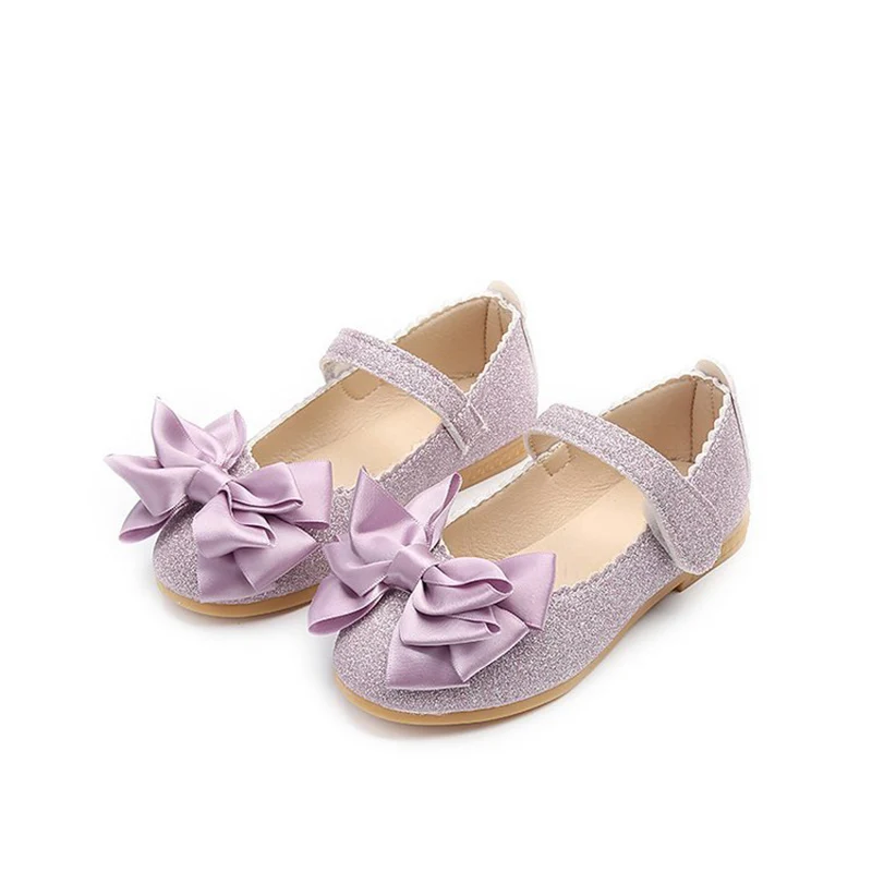 Детская обувь для девочек; модная Танцевальная обувь принцессы из нубука с бантом; Повседневная однотонная обувь из искусственной кожи для маленьких девочек; - Цвет: Лаванда