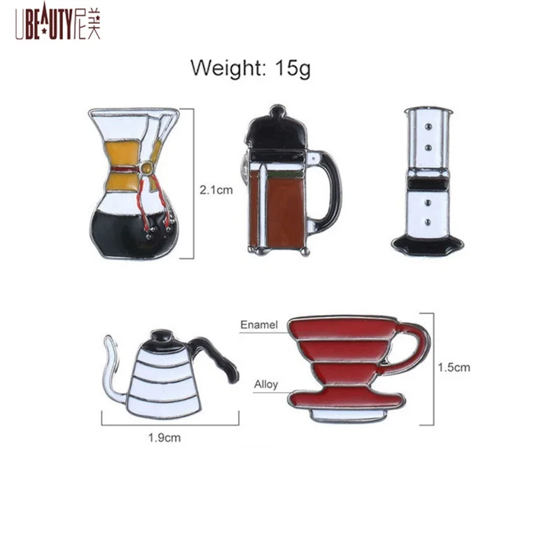 

5PCs 1 Set Cartoon Cute Brooch Badges Metal Pin Coffee Cup Clothing Decoration Pins For Clothes Jeans Icons On The Backpack