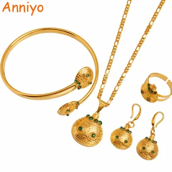 Anniyo Gold Color PNG Pendant Necklaces Earrings Bangle Ring sets for Women Papua New Guinea Wedding