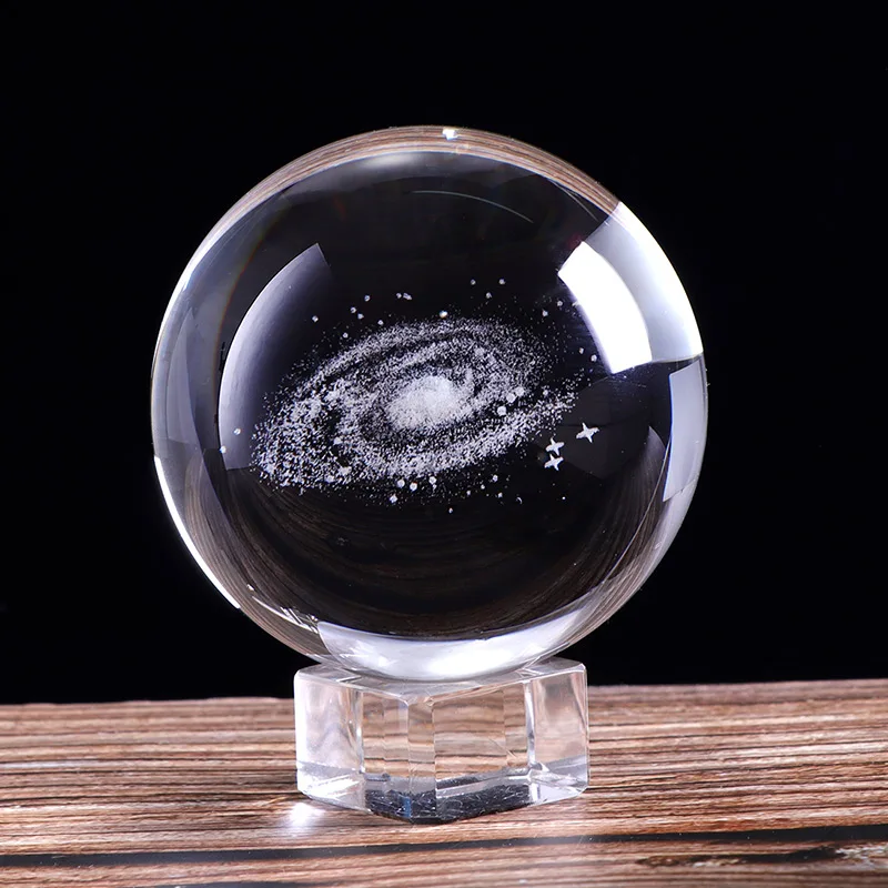 with crystal base 60 мм/80 мм 3D лазерная гравировка Galaxy хрустальный шар Миниатюрная модель кристалл ремесло Сфера орнамент Глобус стекло домашний Декор подарок - Цвет: with crystal base