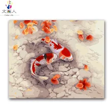 Две Рыбы краски по номерам с наборами животные картины окрашивание по номерам китайский стиль ручной работы diy 40x50 рамка