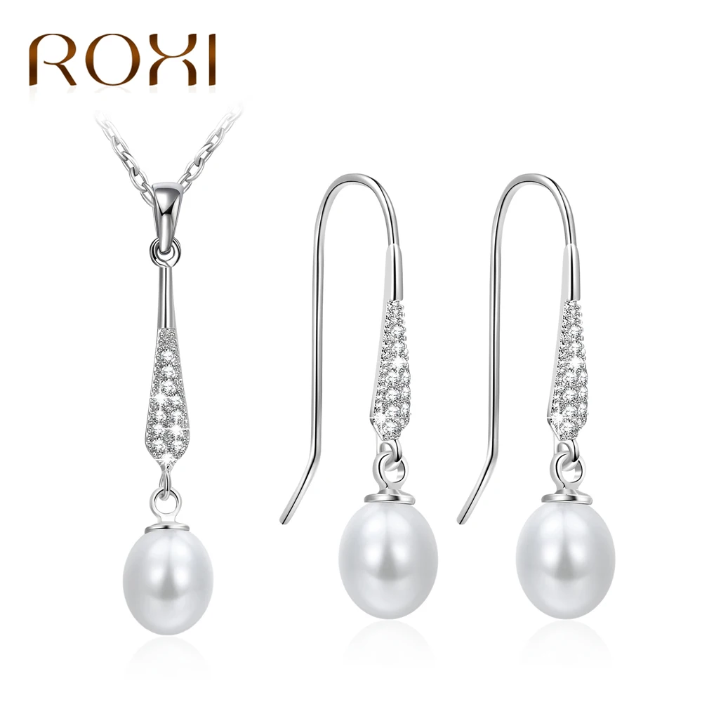 

ROXI Pearl Jewelry Sets For Women White Color Water Drop Statement Necklace Earrings Wedding Engagement Jewellry Dropship Z15
