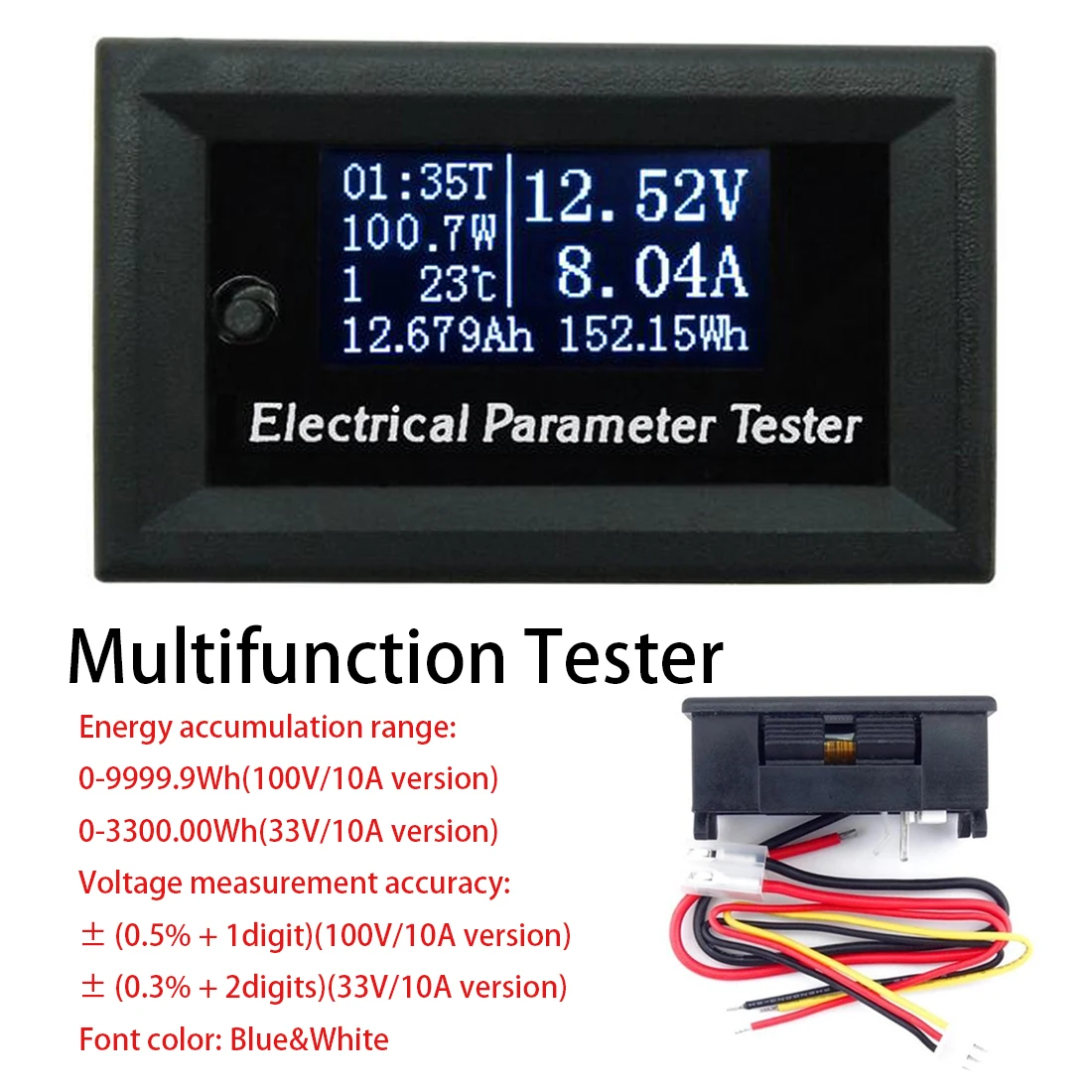 

DC 100v 33v 10A Tester Voltage current Time temperature capacity voltmeter Ammeter electrical meter 7in1 Multifunction