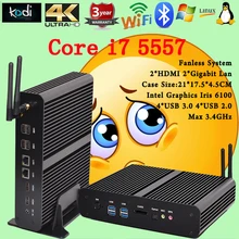 Fanless Mini PC Linux Windows 10 Broadwell Intel Core i7 5557U Max 3.4GHz Graphics Iris 6100 HTPC 4GB RAM best configuration usb