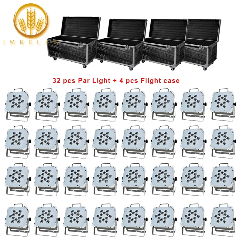 

IMRELAX 32pcs 12*18W RGBWA + UV 6in1 Battery LED Par Light With Flight Case Package Party Church Concert Dance Floor Lighting
