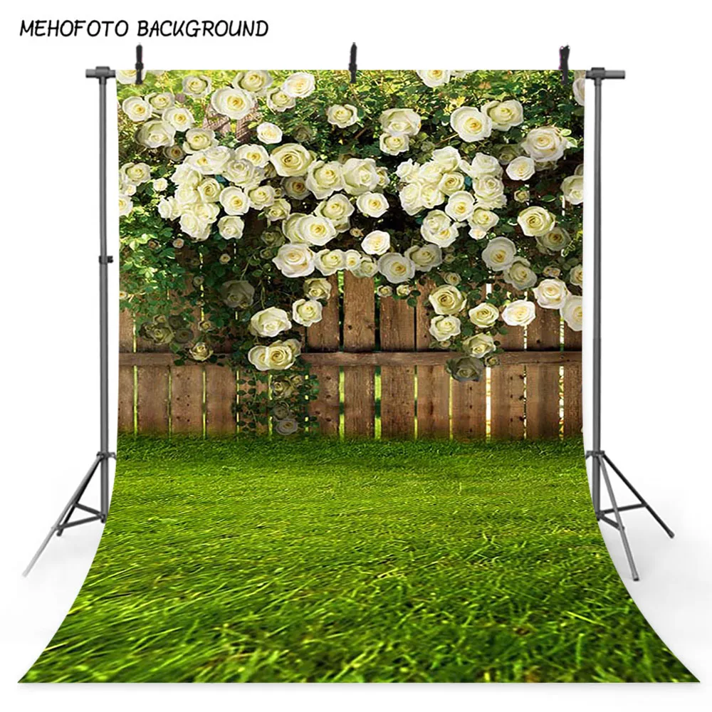 Фон для фотосъемки Mehofoto с весенним пейзажем зеленая трава цветок забор фон