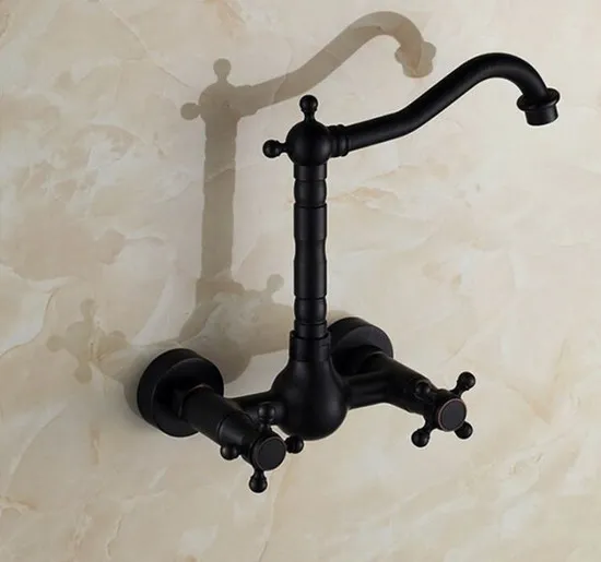 Dark Black Oil Rubbed Bronze Tall Wall Mount Kitchen Wet Bar Bathroom Vessel Sink Faucet Dual Cross handle atf010