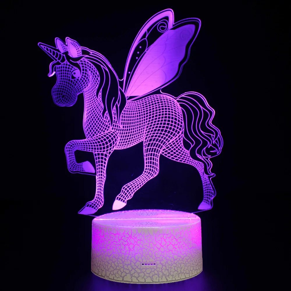 Pegasus 3D иллюзия светодиодный светильник 7 разных цветов светодиодный USB/батарея Единорог Лошадь ночные светильники для дома украшения спальни