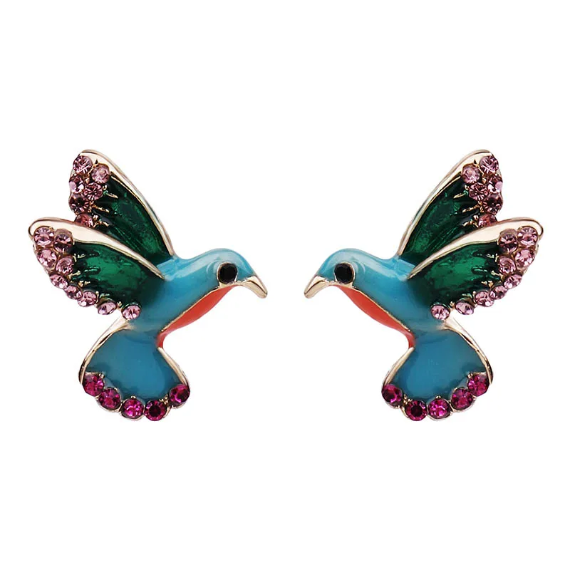 New Fashion Animal Earrings Gold Color Colorful Crystal Flying Bird