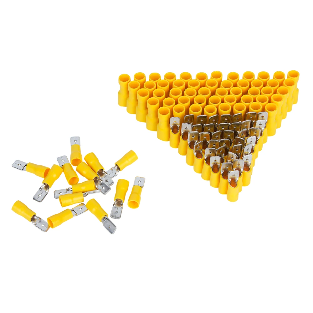 

100pcs Terminal Connectors Female/Male 6.3mm Spade Insulated Electrical Crimp Terminal Connectors Yellow