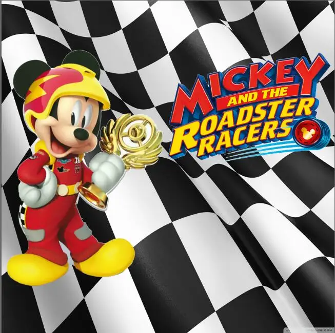 

8x8FT Mickey Roadster Racers Racing Flag Race Custom Photography Studio Backgrounds Backdrops Vinyl 240cm x 240cm