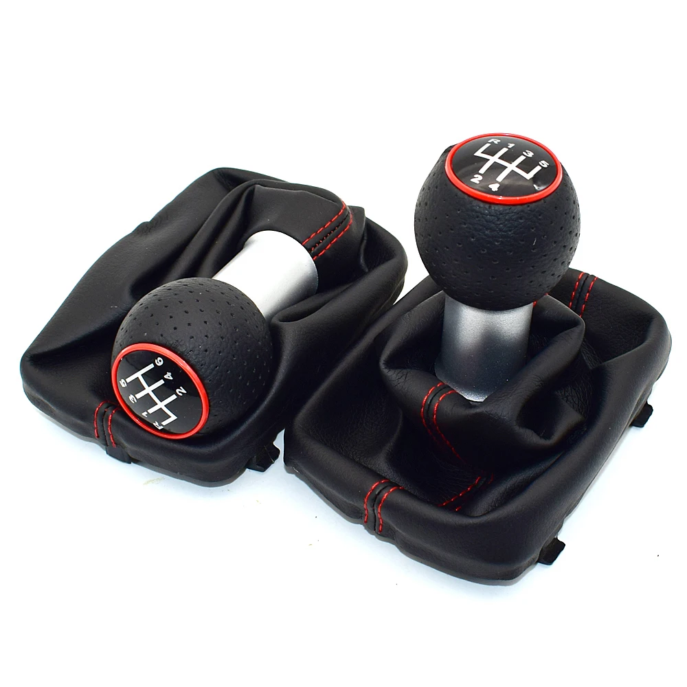 

5 / 6 Speed 12mm Car Gear Shift Knob Lever Stick Handle Gaiter Boot Cover Case Red Stitch For Audi A3 S3 2001 2002 2003