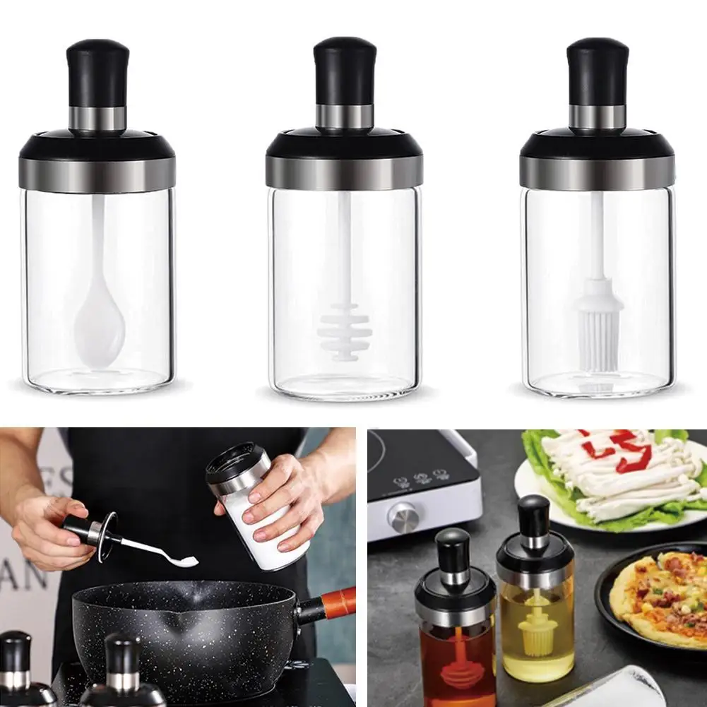 Set for Spice Container Tool Salty Bottles Box Seasoning Jars Kit Honey Storage Salt and Pepper Cruet with Brush Organization