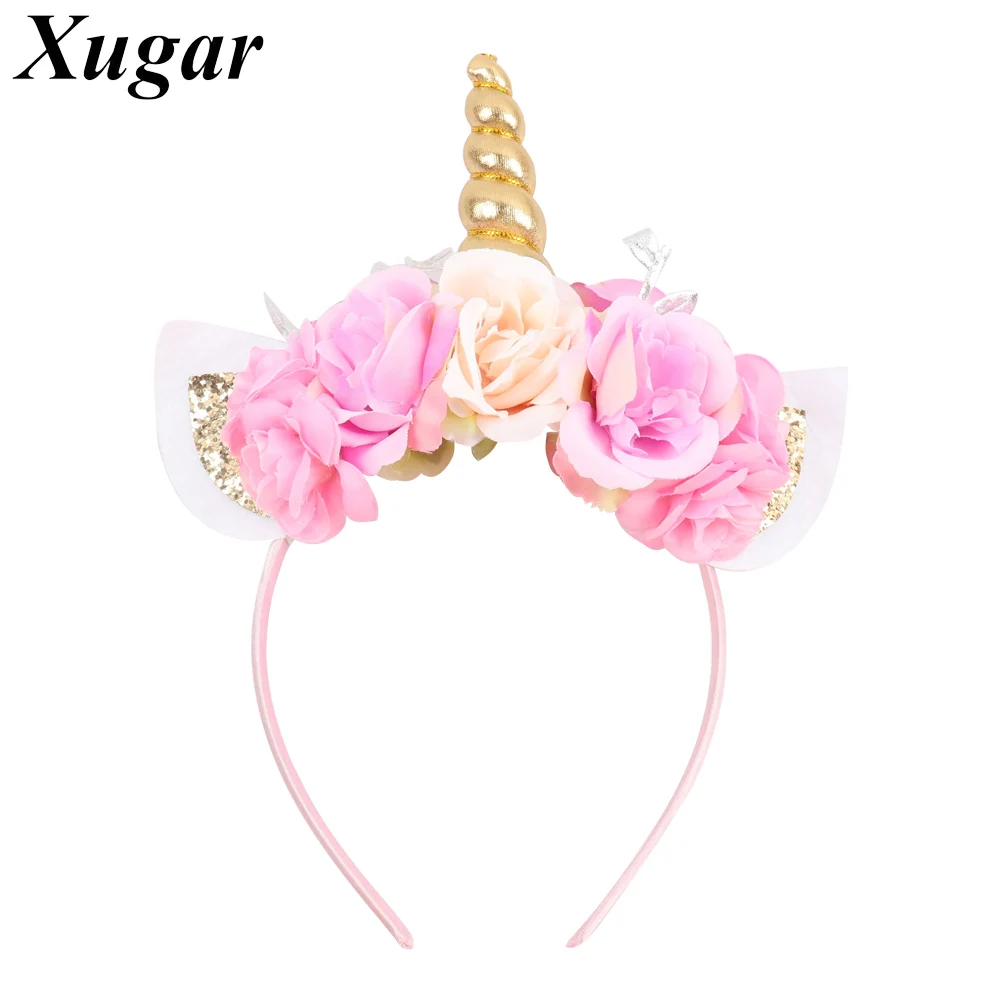 

Kids' Unicorn Headband with Flowers Organza Bridal Veil Glitter Ears Hairbands for Girls Korean Hair Accessories
