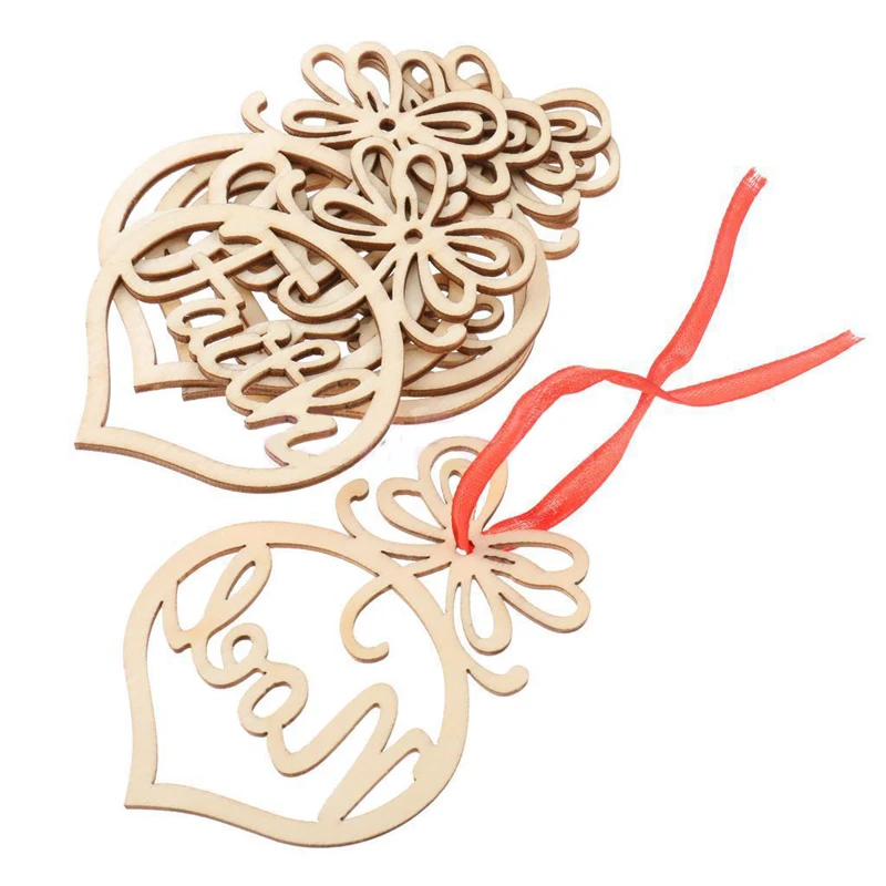 10Pcs/lots  MDF Wooden Christmas Hanging Tags Embellishments Craft Ornaments Tree Decor