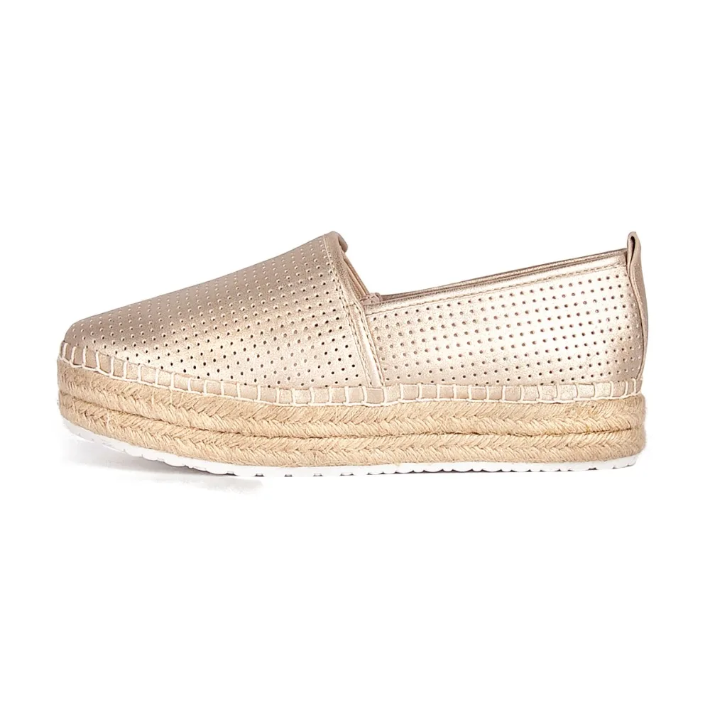 

Highpumps Women's Chic Breathable Platform Gold Color Slip On Loafers Espadrille Flats