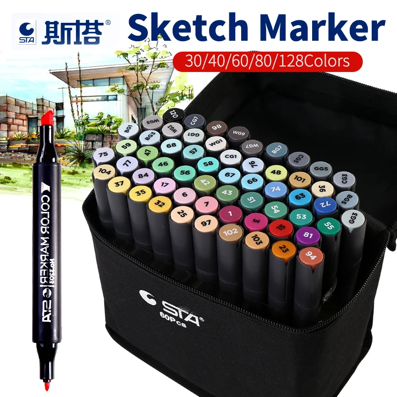 

BGLN Artist Double Headed Art Marker Set 30/40/60/80 Colors Design Marker Animation Sketch Markers Pen For Drawing Art Supplies
