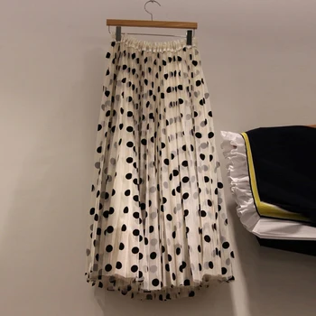 

2019 Summer New Arrival Women's High Waist Dot Print Elegabt Large Bottom Long Chiffon Skirt for Girls
