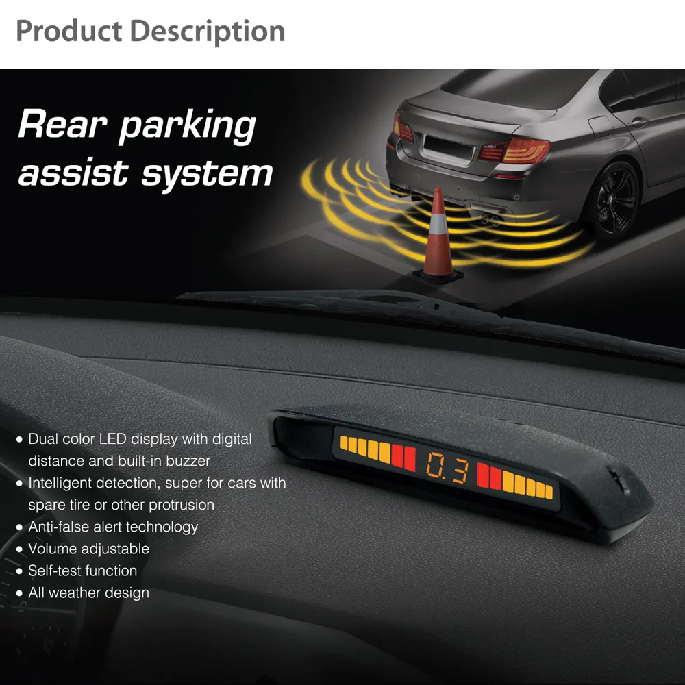 Steelmate Car Parking Assist Reverse  LED Display Radar Alert System 4 Sensor