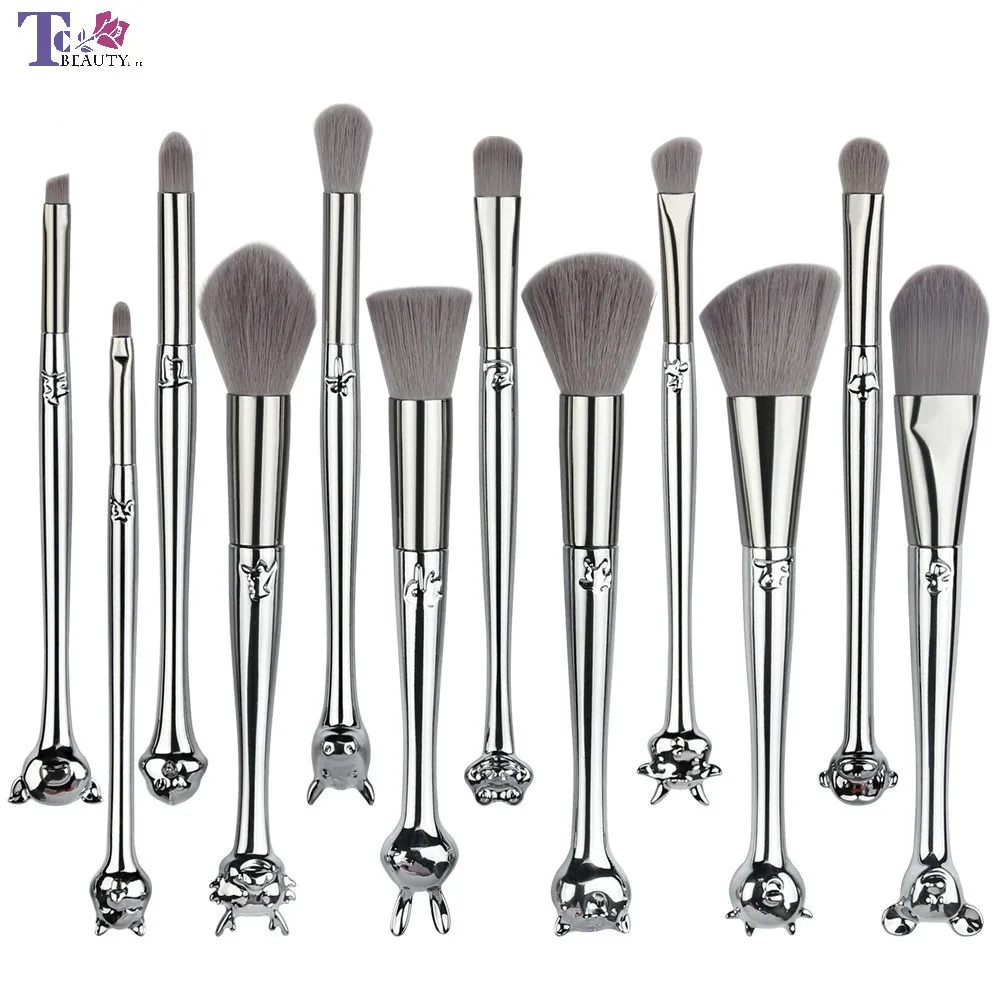 

12 Pcs 12 Zodiac Makeup Brush Set Silver Beauty Makeuptools Brushes Pincel Maquiagem Powder Eye Complete Kit Leather Case