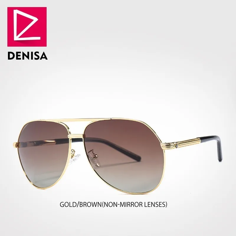 DENISA, зеркальные Мужские солнцезащитные очки, пилот, поляризационные, солнцезащитные очки, мужские, UV400, для вождения, для женщин, oculos de sol masculino, G98156 - Цвет линз: Brown NonMirror