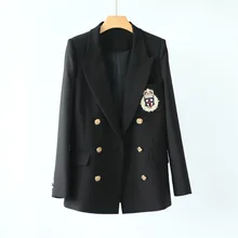 High-end European and American Street Trendy Women's Wear Long Sleeve Slim Handmade Badge Small Suit 2019 Black Suit