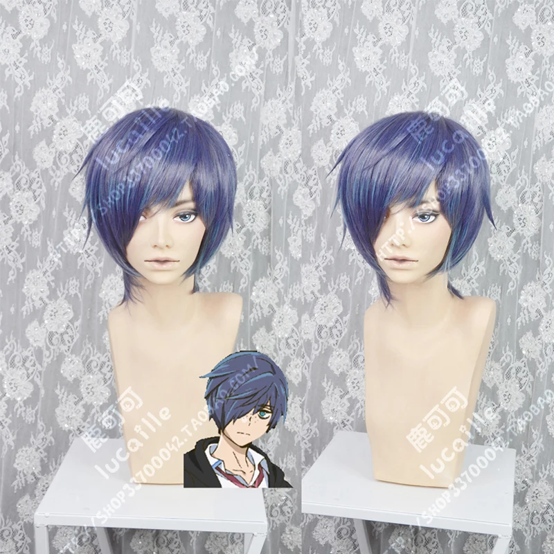 

Anime Sarazanmai Toi Kuji Light Purple Mixed Blue Short Synthetic Hair Cosplay Costume Wigs + Wig Cap