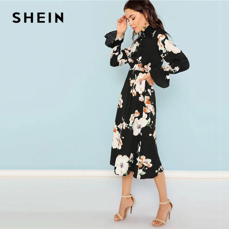 SHEIN Нарядное Платье С Цветочным Принтом Для Девочек Длинным Рукавом